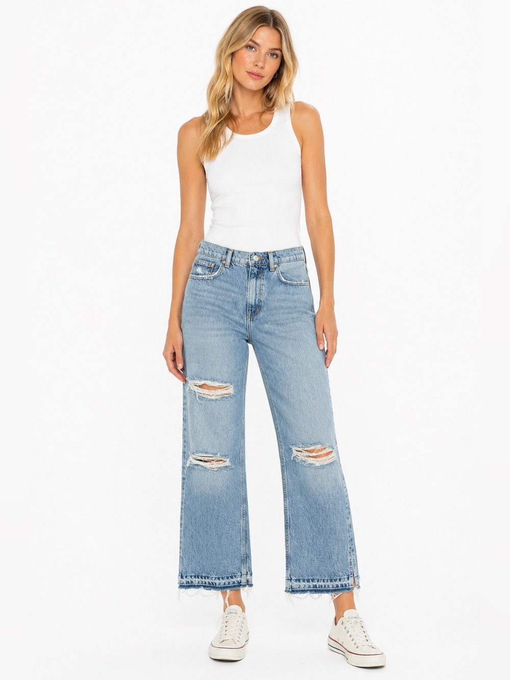 Free People Distressed Cropped Straight Leg Jeans Light‎ Wash Raw Hem Size 29